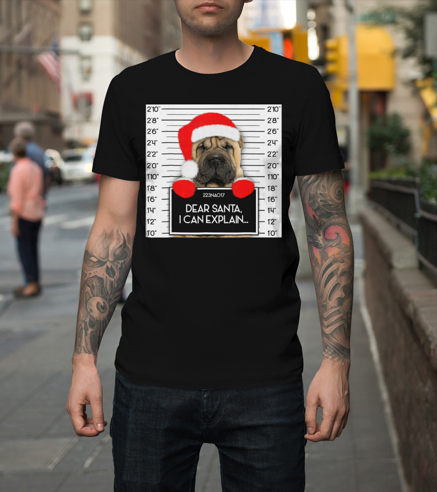 Xmas Chinese Shar Pei Lover Dear Santa I Can Explain Mugshot Santa Hat T-Shirt