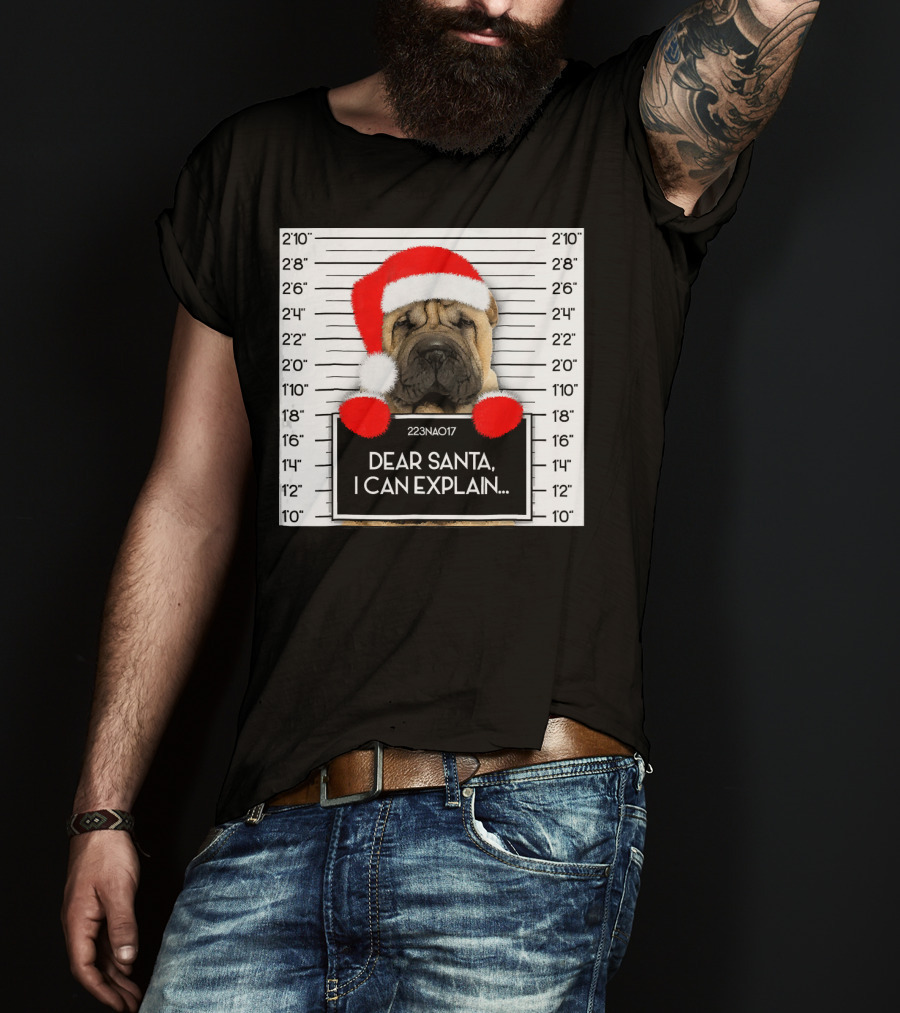 Xmas Chinese Shar Pei Lover Dear Santa I Can Explain Mugshot Santa Hat T-Shirt