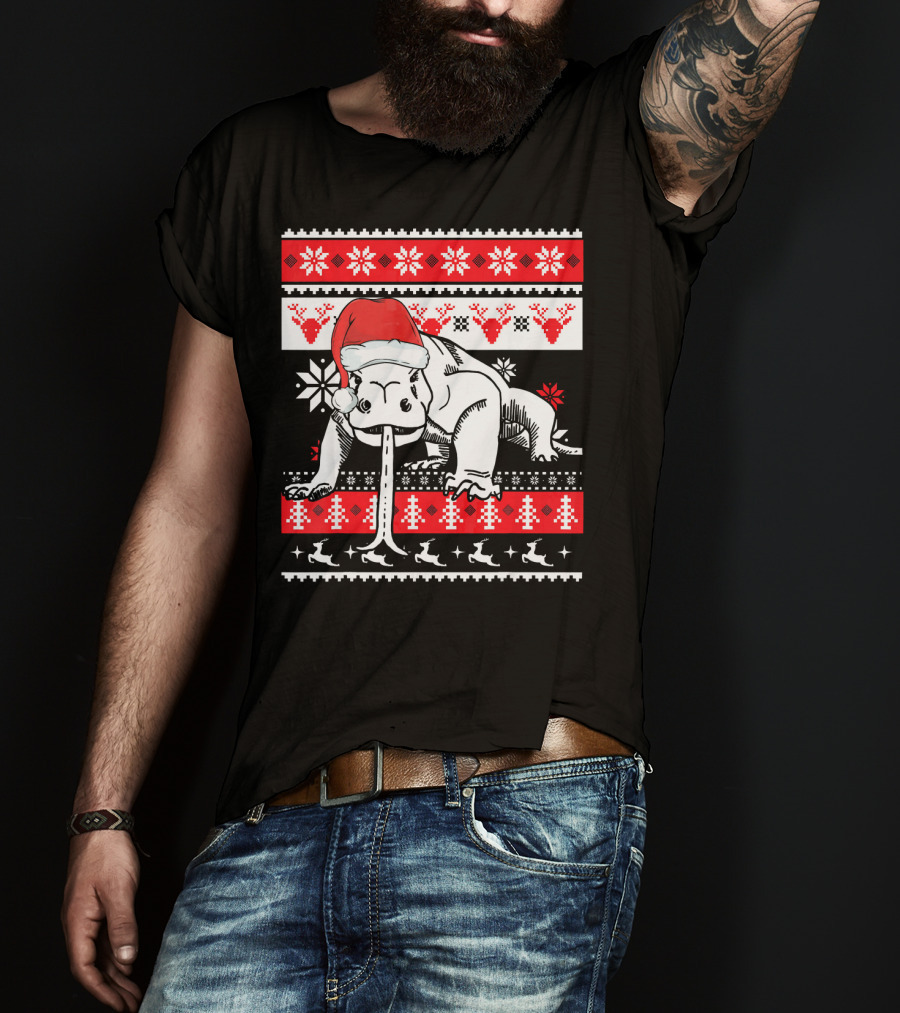 Ugly Christmas Komodo Dragon Reptile Santa Holiday T-Shirt