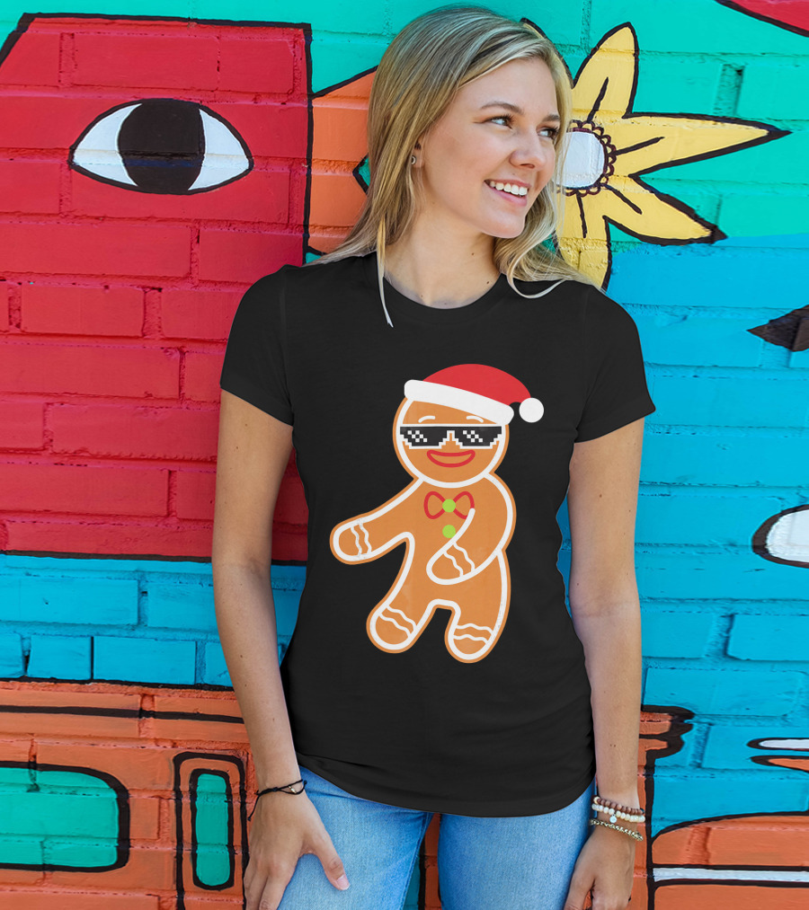 Flossing Gingerbread With Santa Hat And Sunglasses T-Shirt