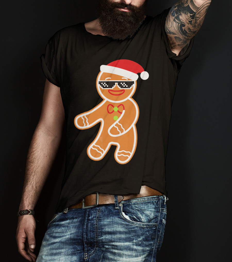 Flossing Gingerbread With Santa Hat And Sunglasses T-Shirt