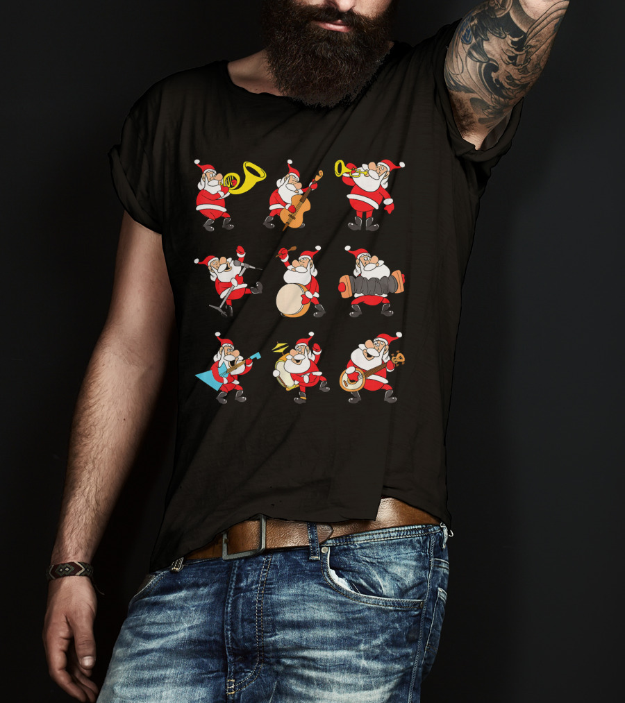 Santa Claus Playing Musical Instruments Ensemble T-Shirt