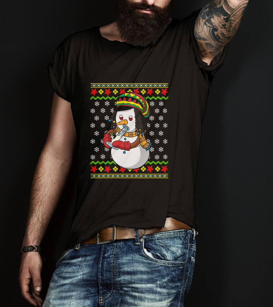 Marijuana Snowman Cannabis Ugly Sweater Rasta T-Shirt