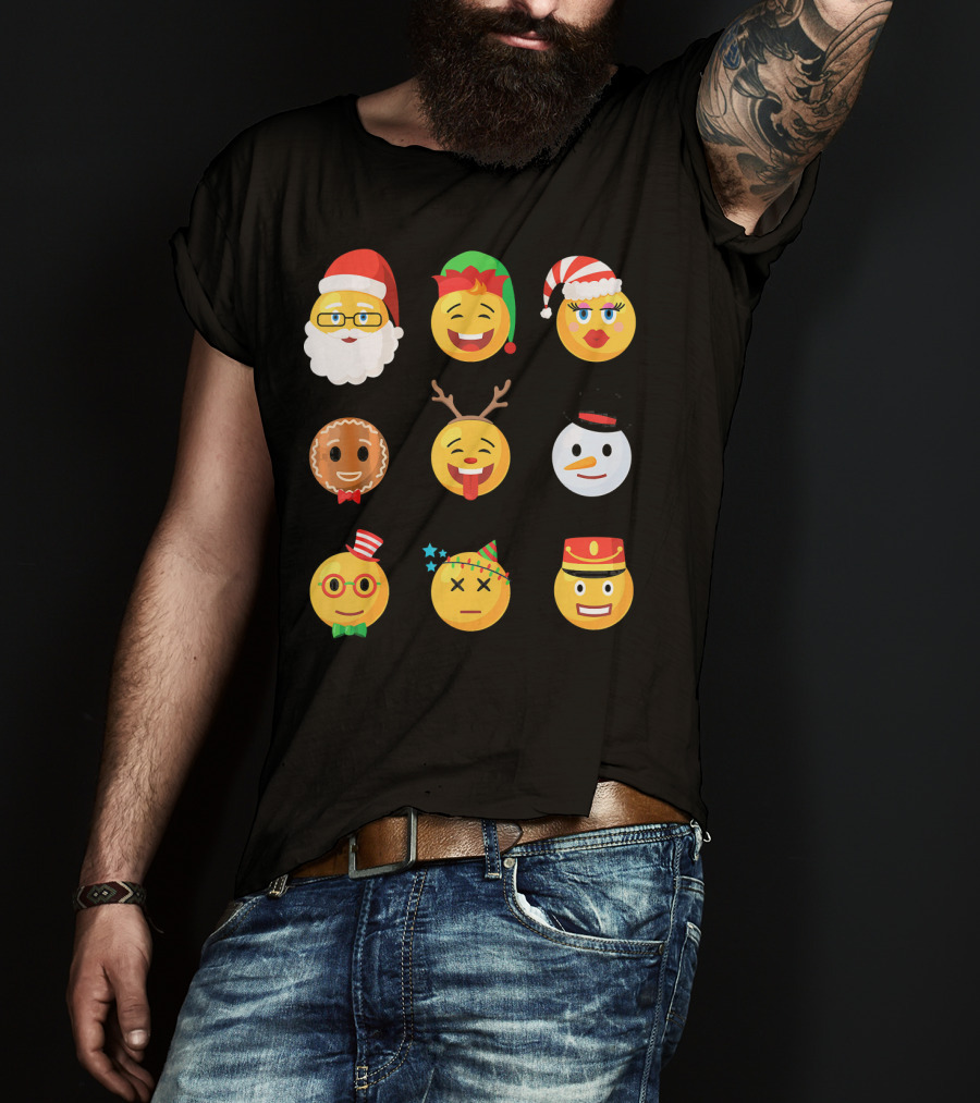 Christmas Emoji Faces Ugly Party Santa Reindeer Snowman Gingerbread T-Shirt