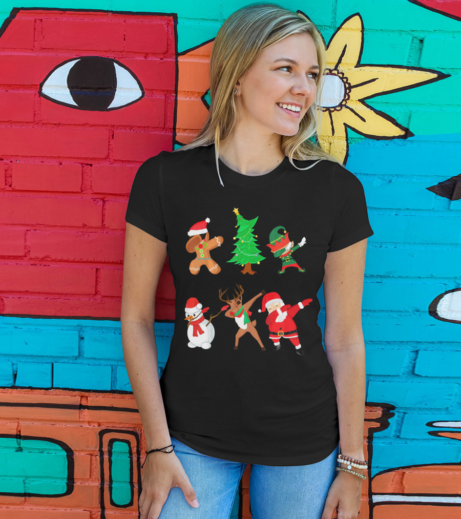Funny Dabbing Christmas Santa Elf Gingerbread Snowman Reindeer Tree T-Shirt