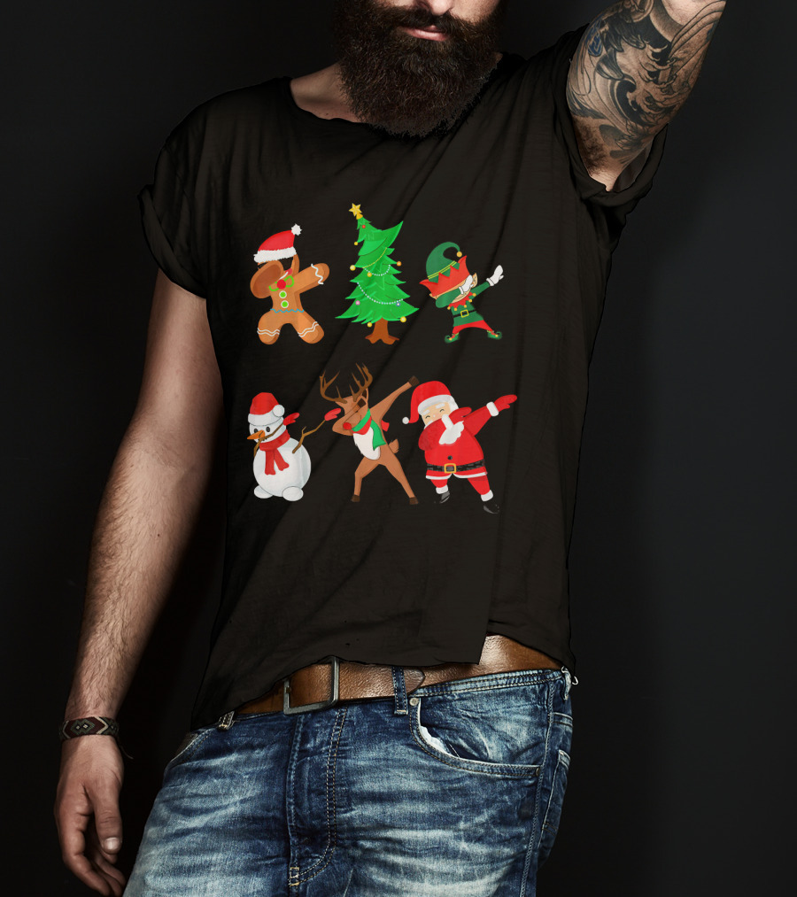 Funny Dabbing Christmas Santa Elf Gingerbread Snowman Reindeer Tree T-Shirt