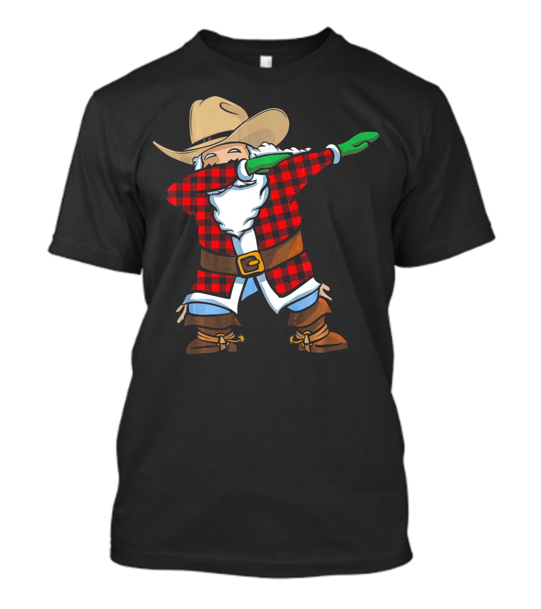 Santa Cowboy Christmas Dabbing Plaid T-Shirt