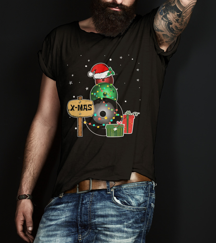 Bowling Snowman Xmas Presents With Santa Hat And Lights T-Shirt