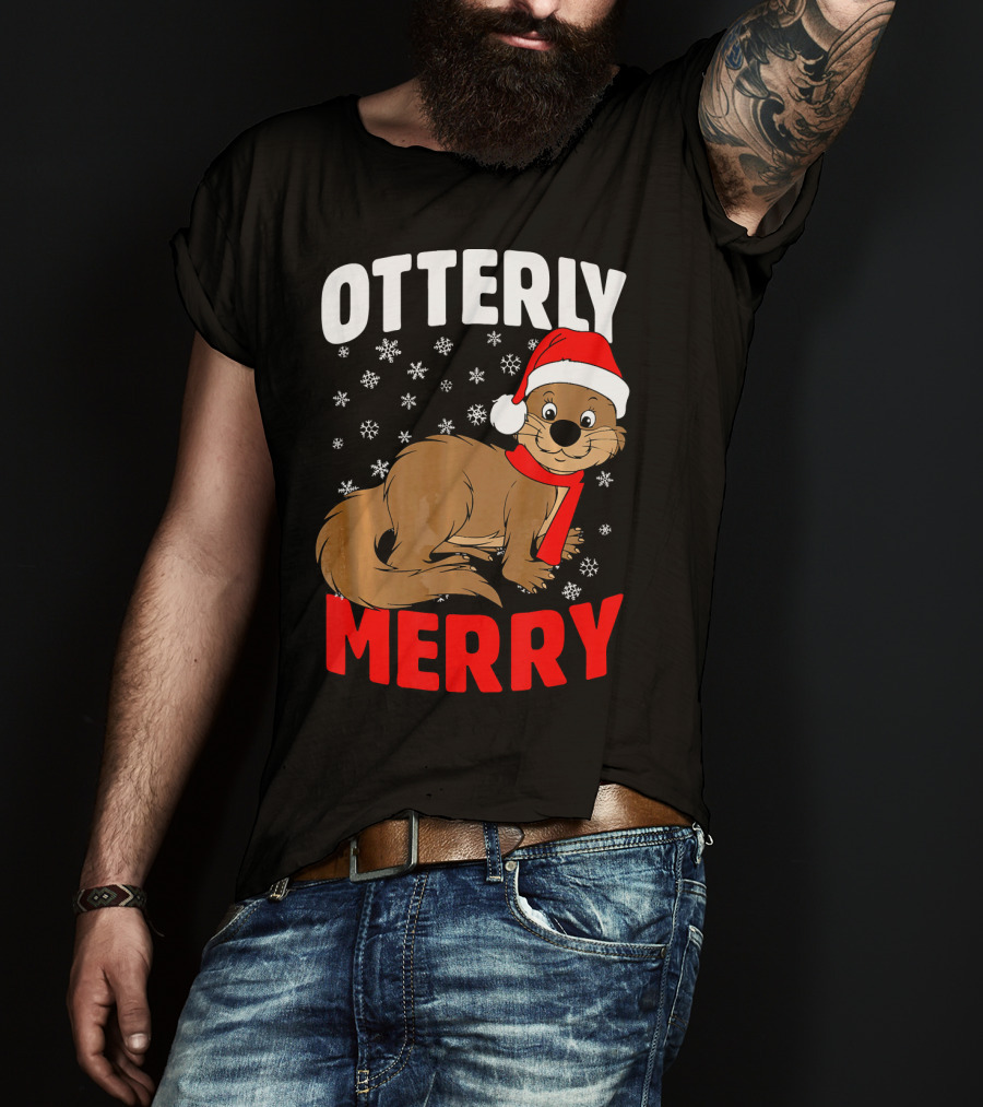Otterly Merry Funny Ugly Christmas Sea River Otter T-Shirt