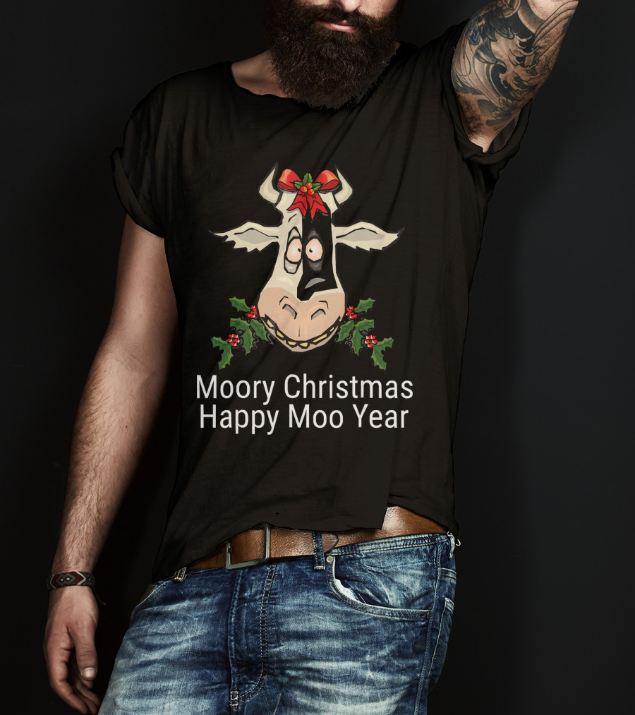 Moory Christmas Happy Moo Year Cow Holiday Spirit T-Shirt