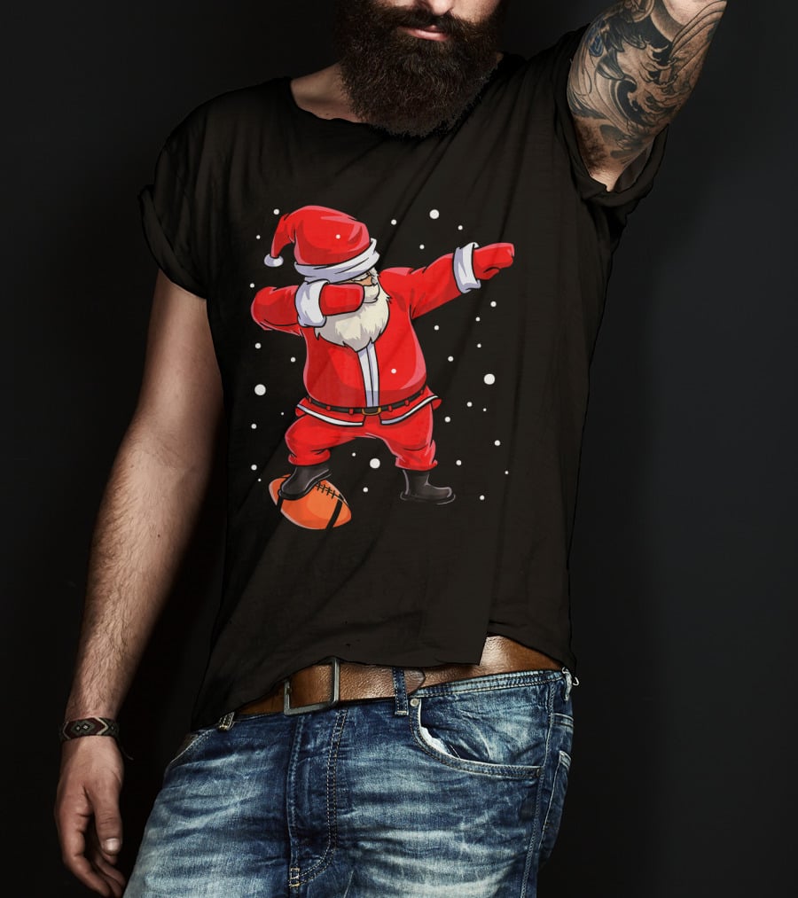 Santa Dabbing With Football Snowflakes T-Shirt