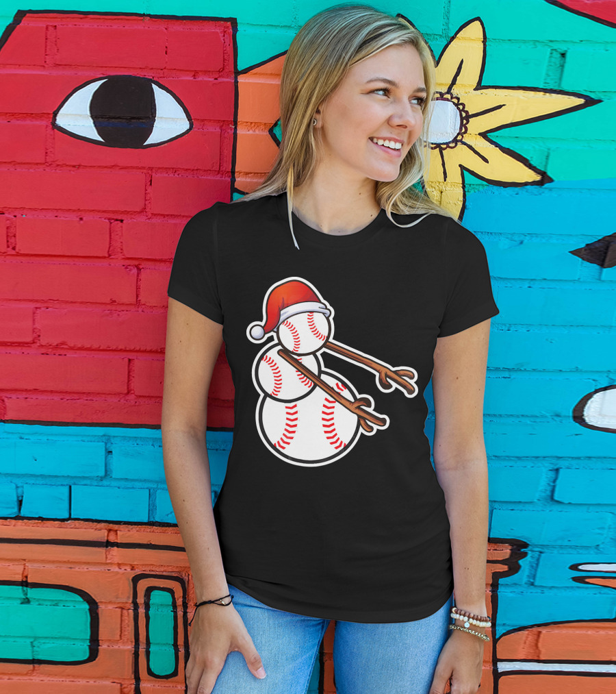 Flossing Snowman Baseballs Santa Hat T-Shirt