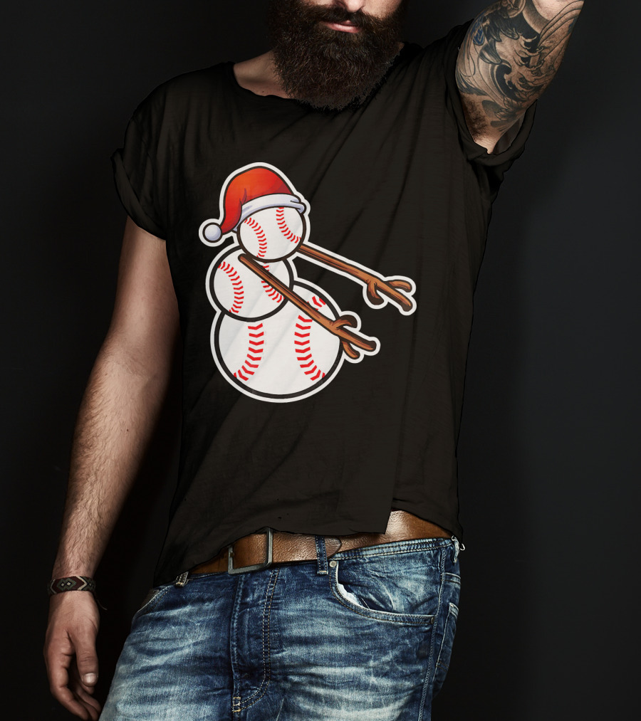 Flossing Snowman Baseballs Santa Hat T-Shirt