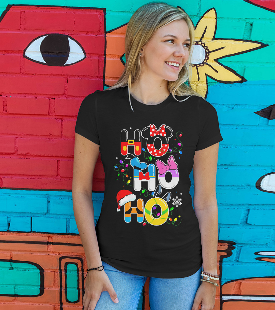 Ho Ho Ho Christmas Disney Characters Lights Decor T-Shirt