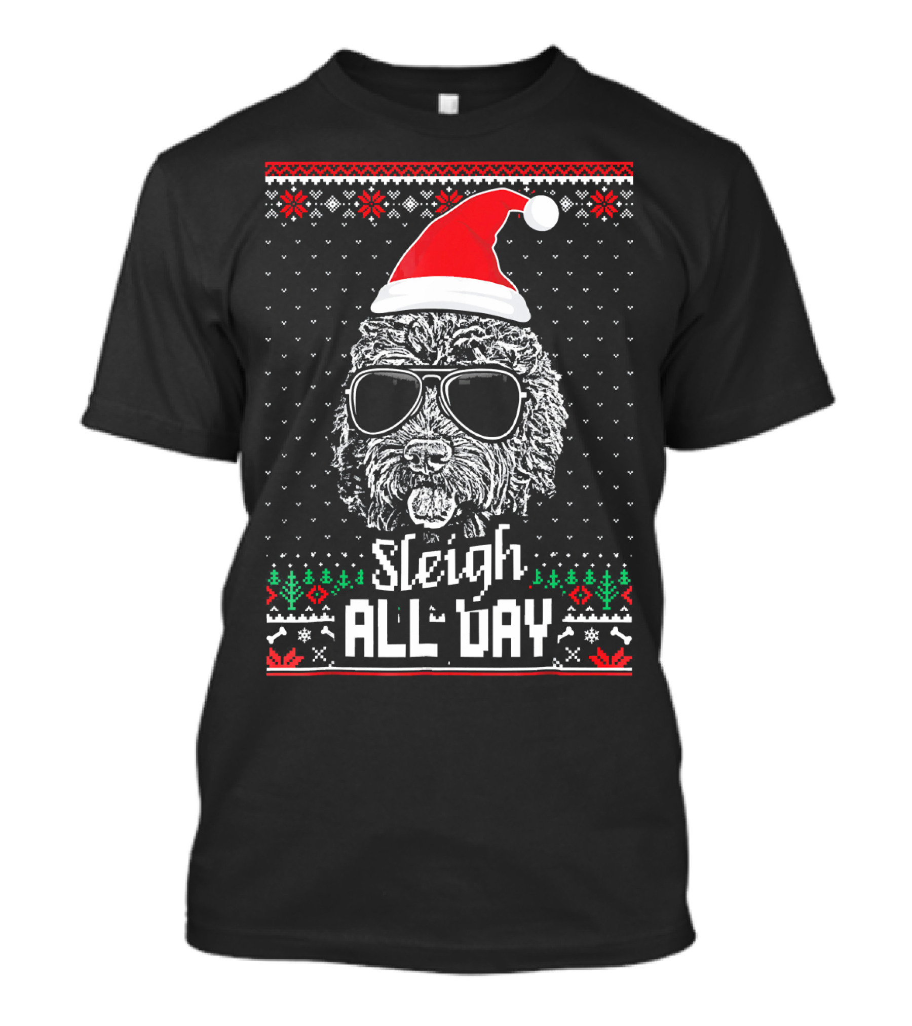 Sleigh All Day Christmas Labradoodle With Santa Hat And Sunglasses T-Shirt