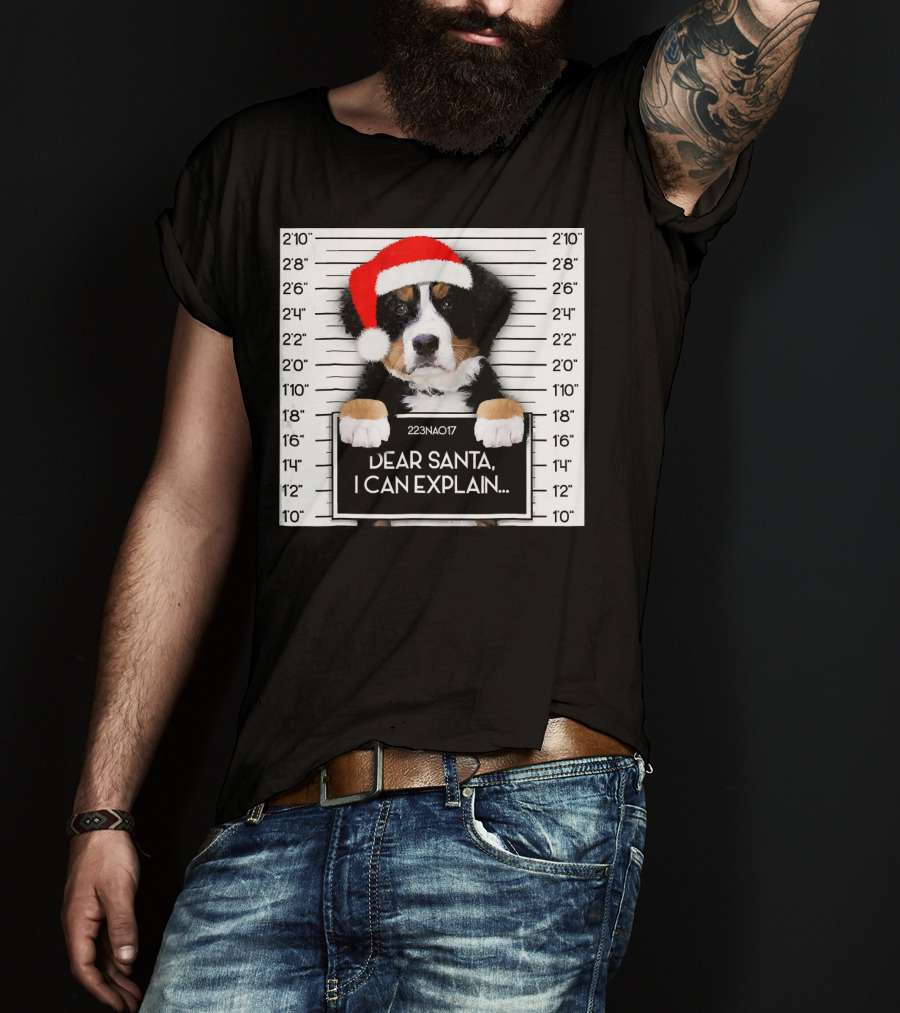 Xmas Bernese Mountain Dog Lover Santa Hat Dear Santa I Can Explain T-Shirt