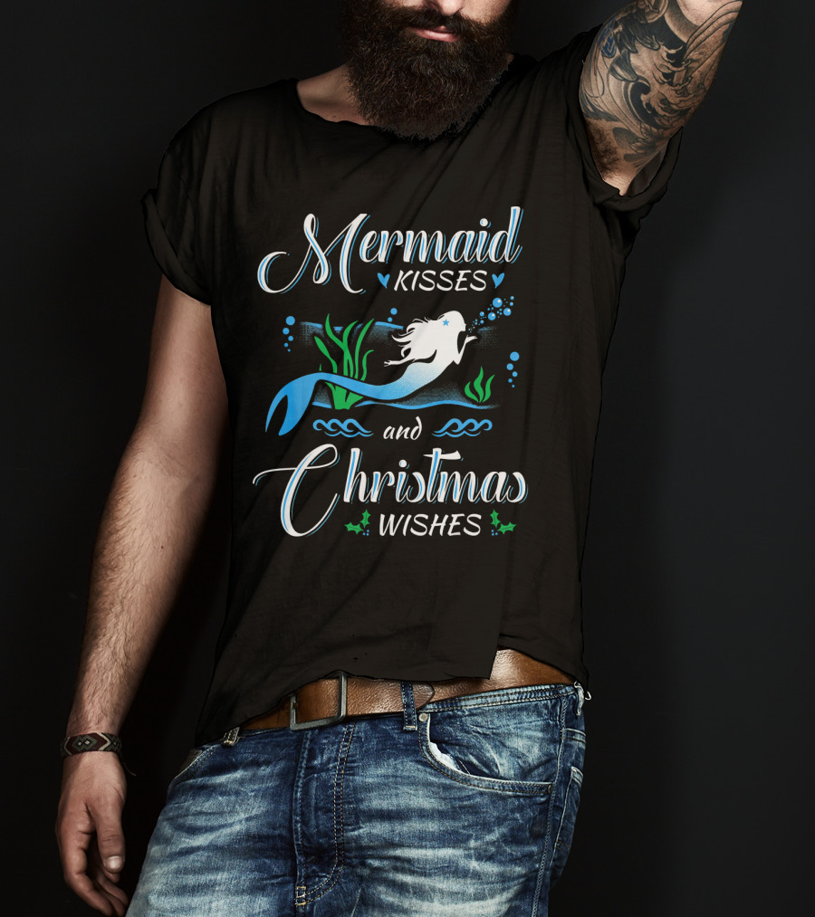 Mermaid Kisses And Christmas Wishes With Festive Underwater T-Shirt