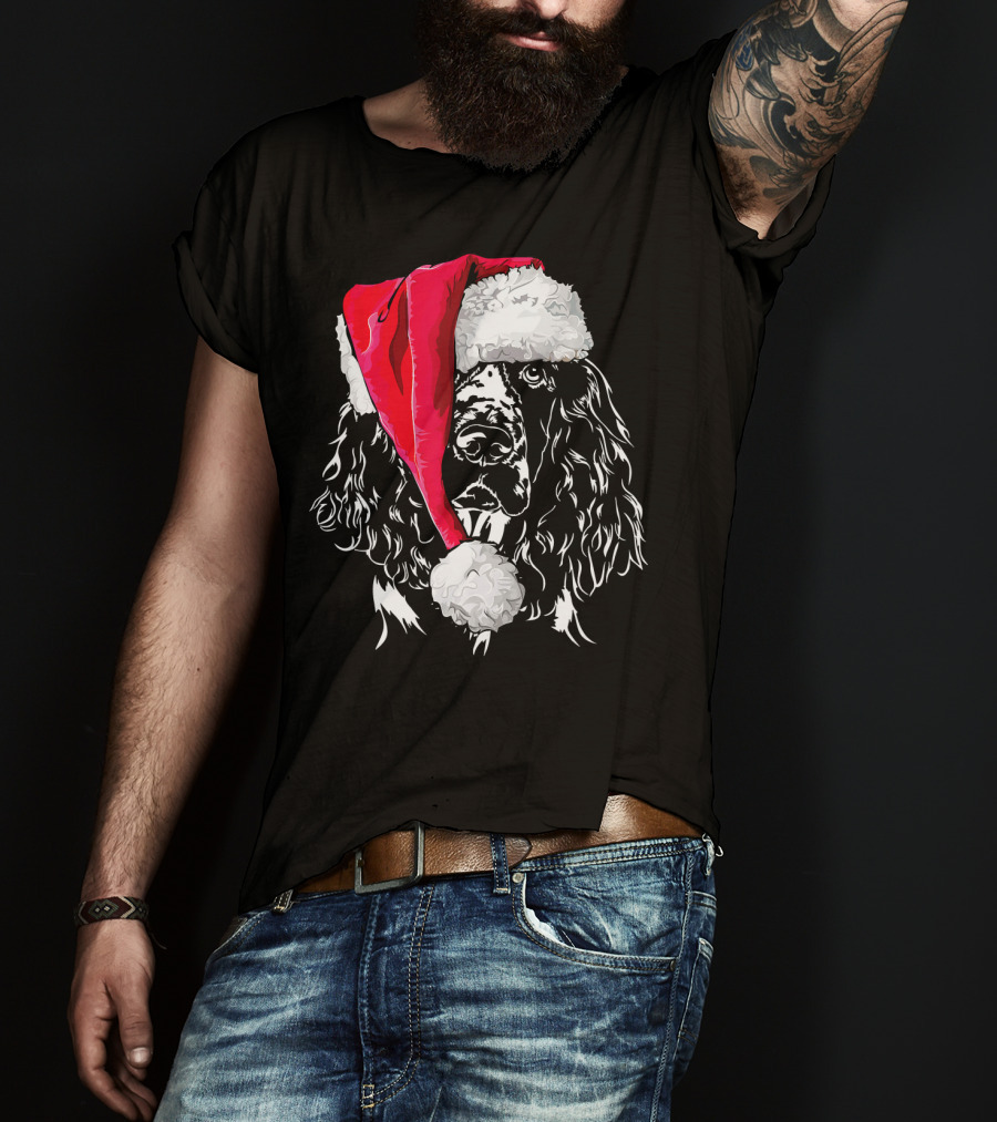 Funny Springer Spaniel Santa Hat Holiday Dog T-Shirt