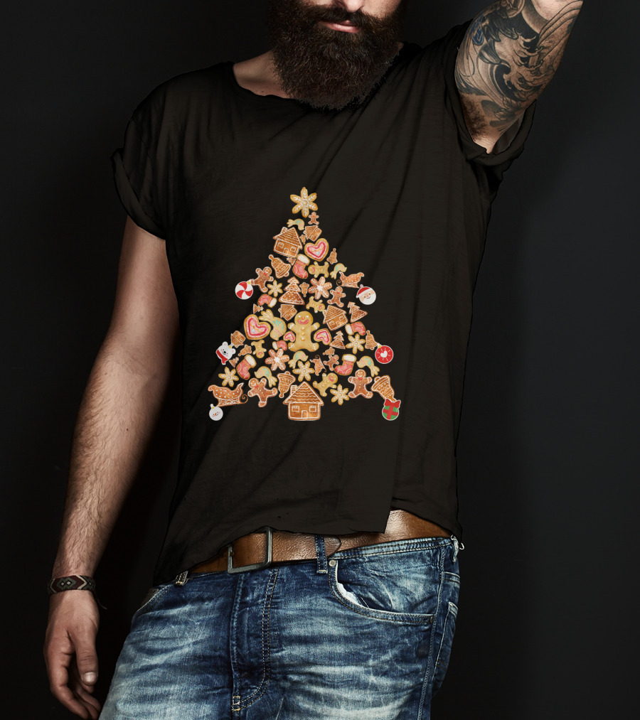 Gingerbread Man Christmas Tree Cookies With Candy Canes And Snowflakes T-Shirt