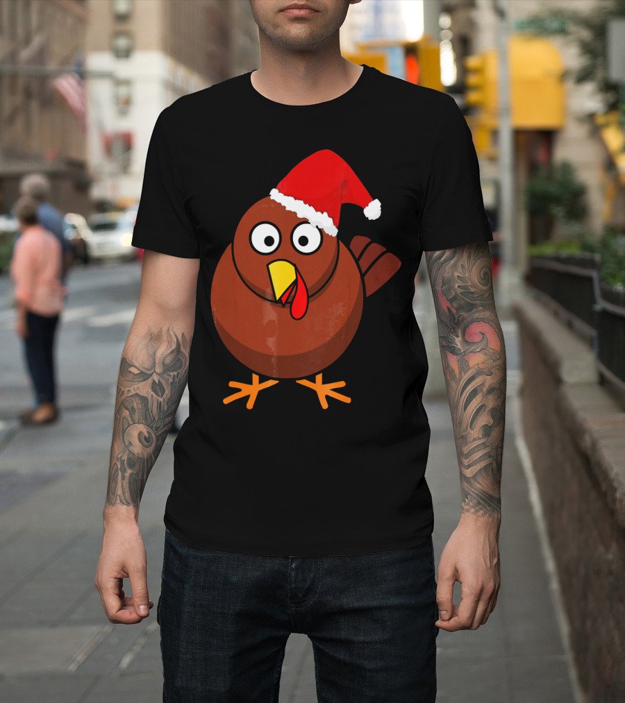 Funny Turkey Wearing A Santa Hat T-Shirt