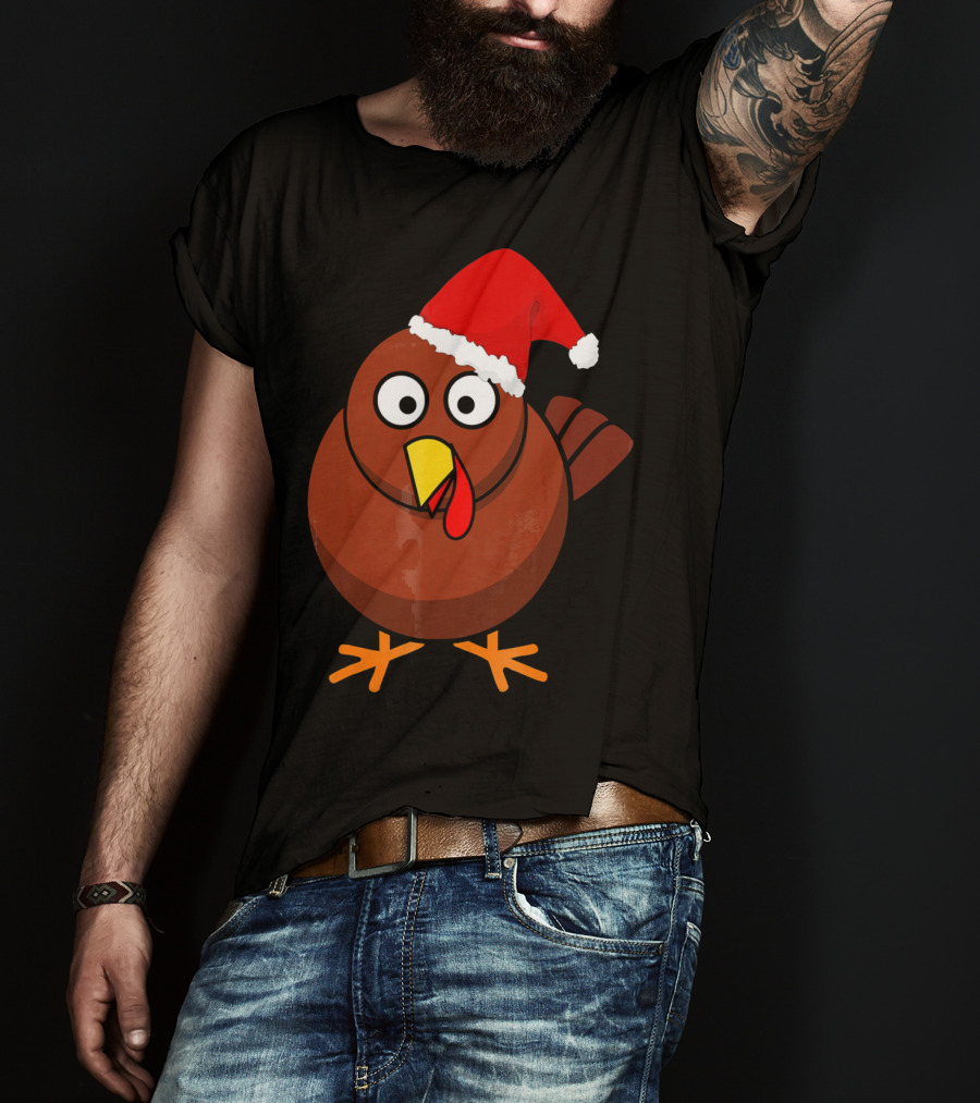Funny Turkey Wearing A Santa Hat T-Shirt