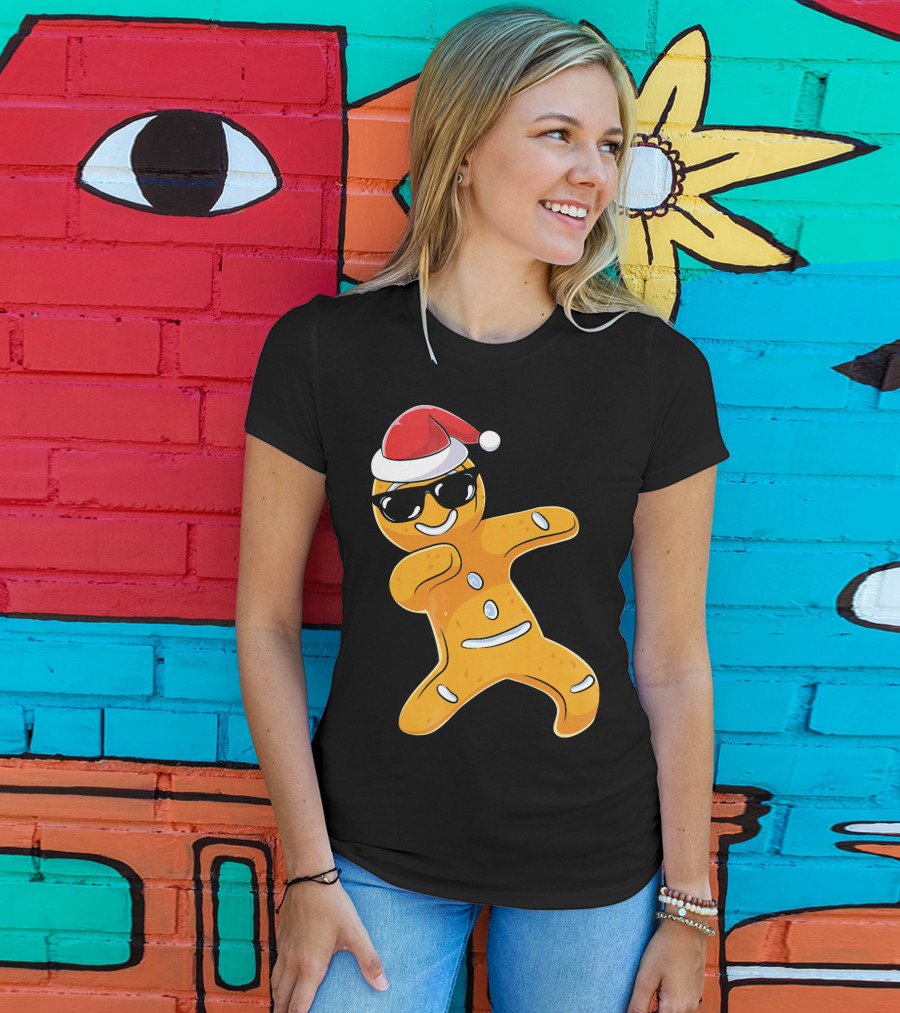 Christmas Dabbing Gingerbread Santa With Sunglasses T-Shirt
