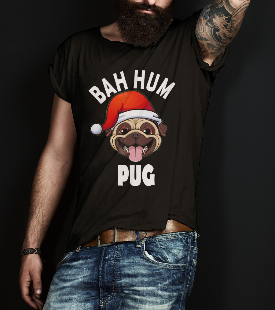 BAH HUM PUG Christmas Pug Lover Santa Hat T-Shirt