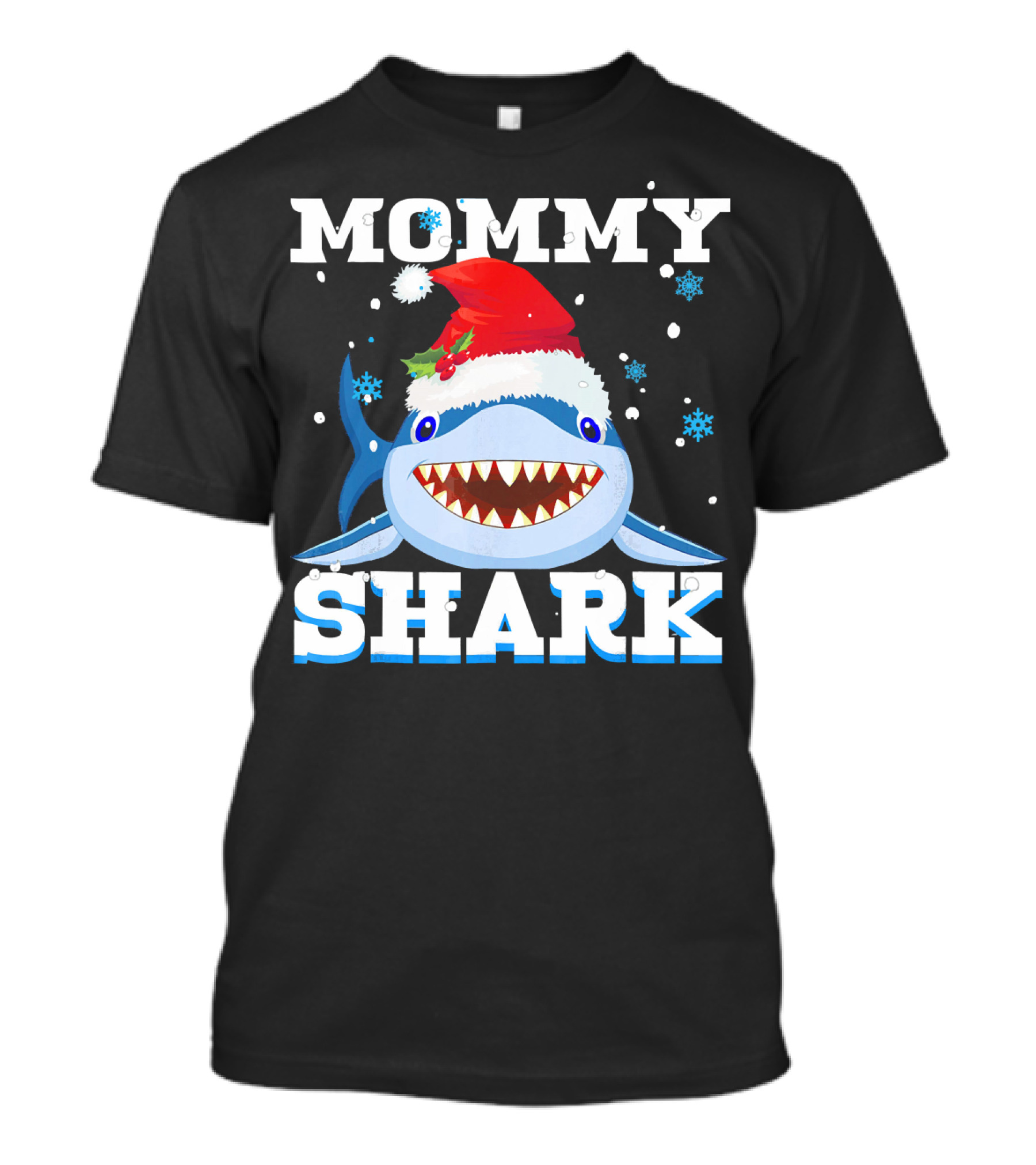 Mommy Shark Santa Hat Christmas Snowflakes T-Shirt