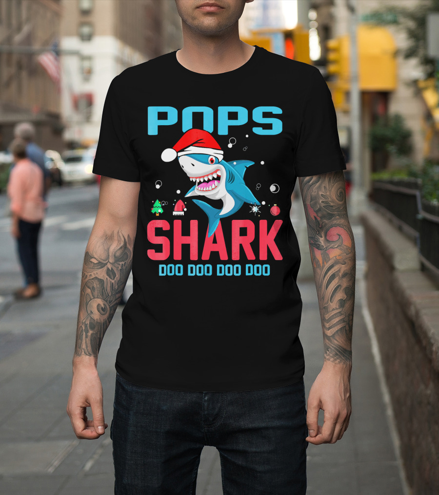 Pops Shark Doo Doo Doo Doo Santa Hat Christmas T-Shirt