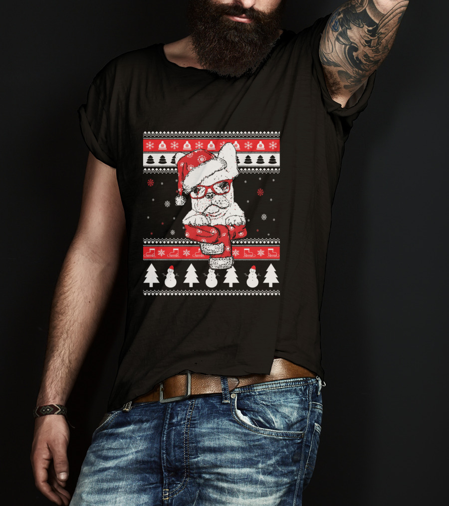 Festive Santa Hat French Bulldog Christmas T-Shirt