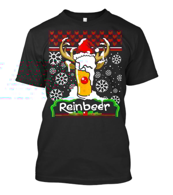 Reinbeer Santa Claus Antlers Snowflakes Holiday Cheer T-Shirt