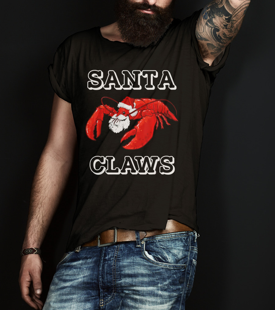 SANTA CLAWS Festive Lobster Santa Hat Christmas Humor T-Shirt