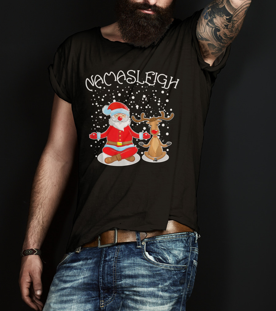 NamaSleigh Meditating Santa Rudolph Snowflakes T-Shirt
