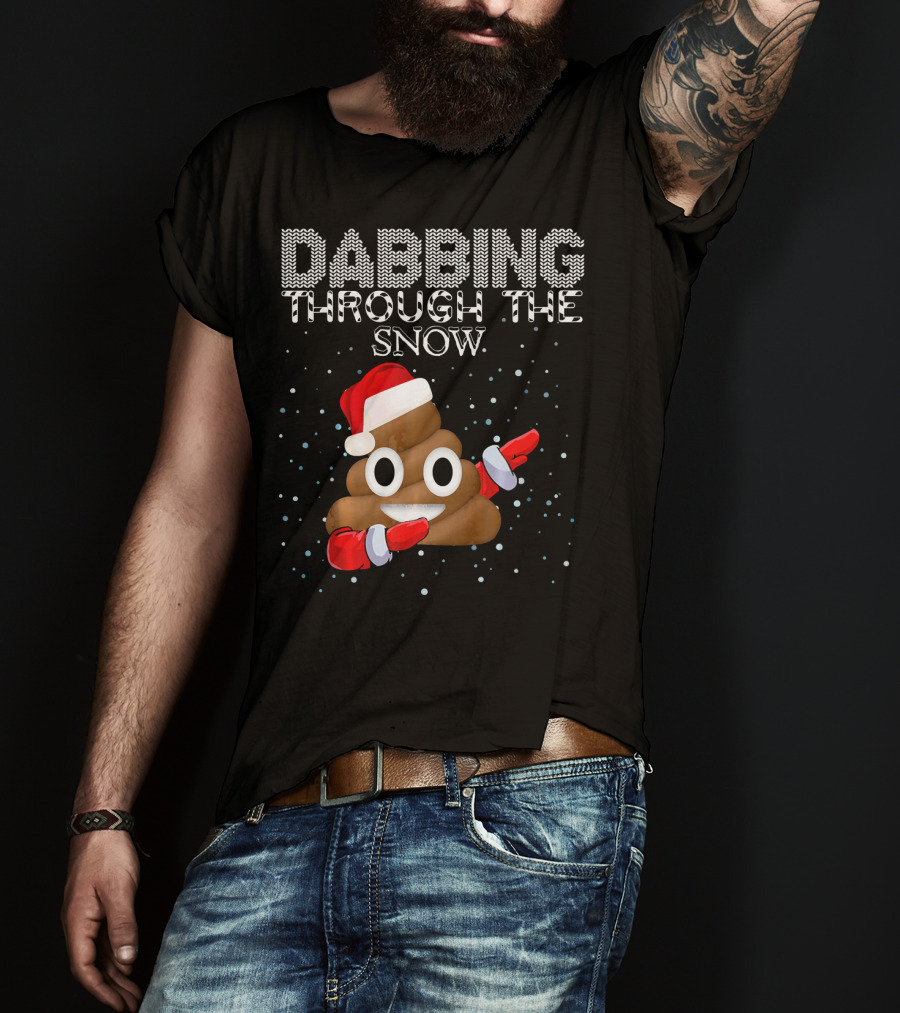 Dabbing Through The Snow Christmas Emoji Poop Santa Hat T-Shirt