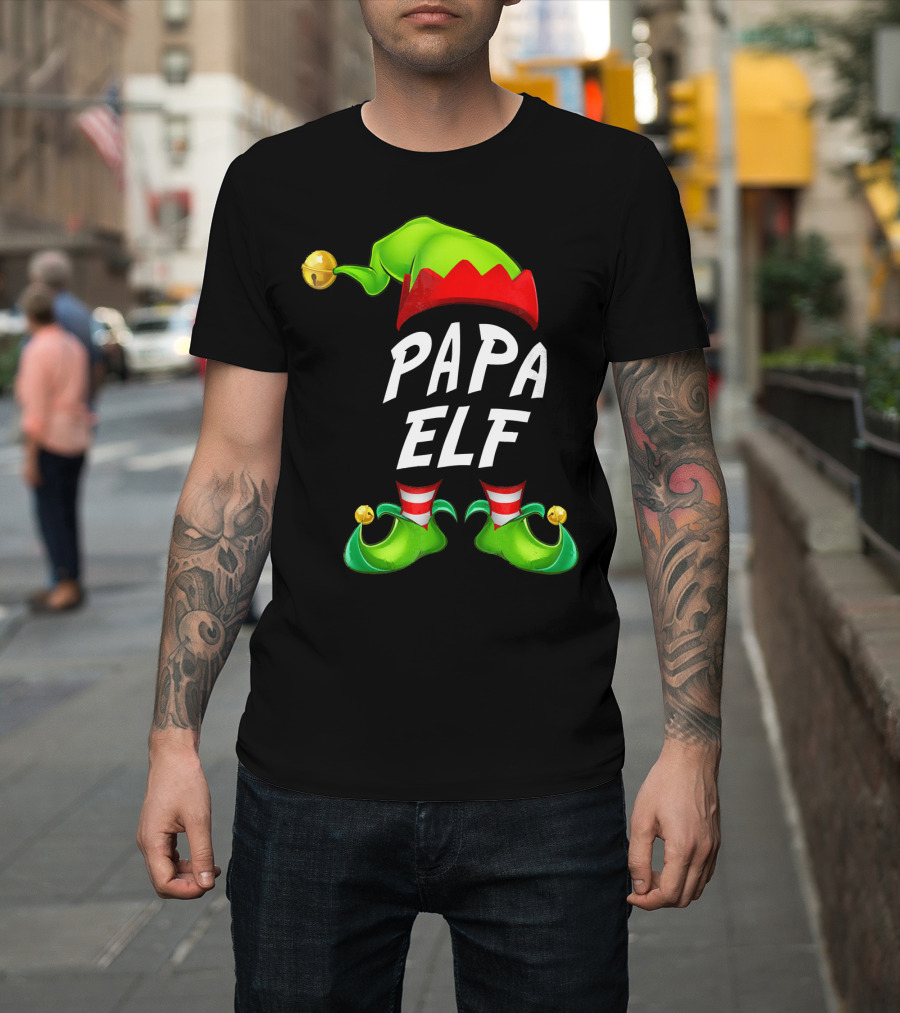 Christmas Papa Elf Green Hat and Shoes Funny Holiday Edition T-Shirt
