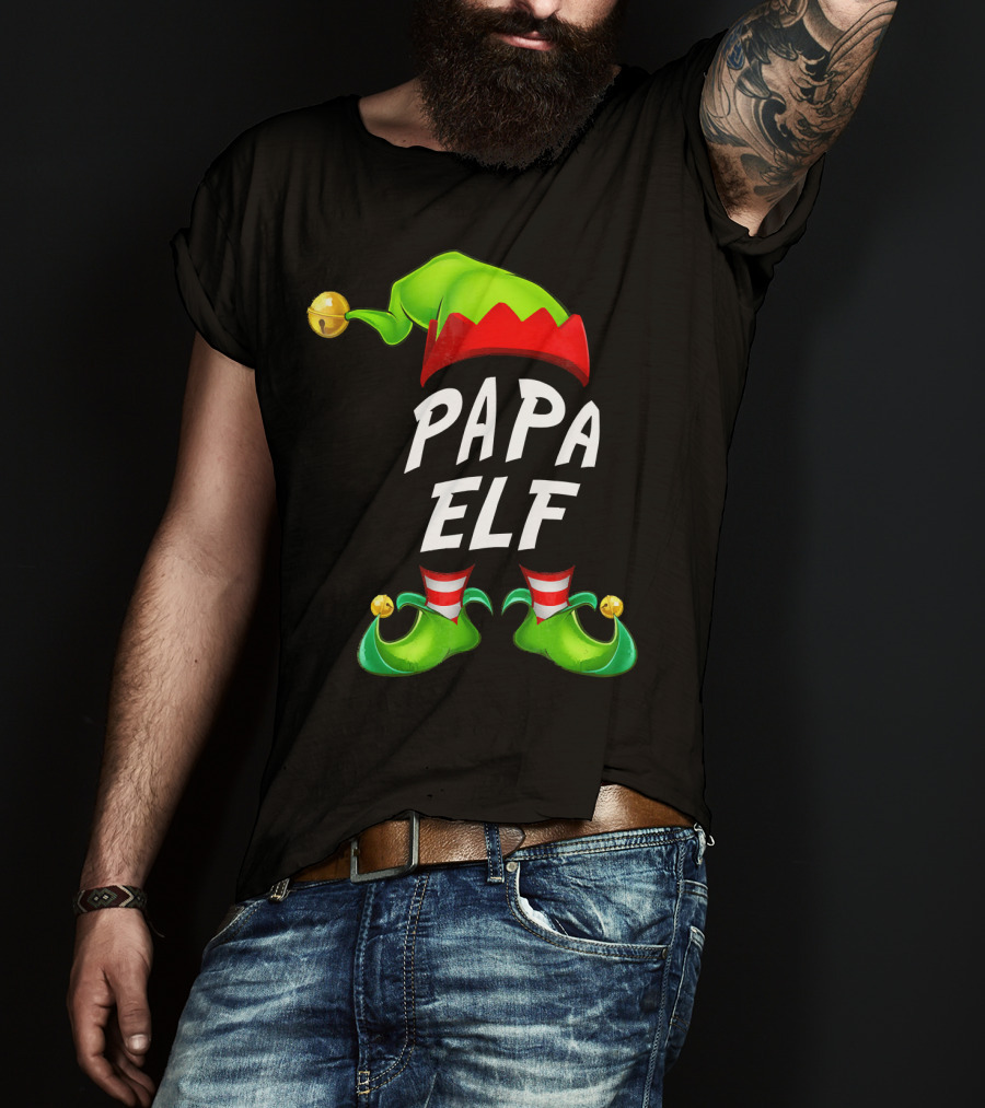 Christmas Papa Elf Green Hat And Shoes Funny Holiday Edition T-Shirt
