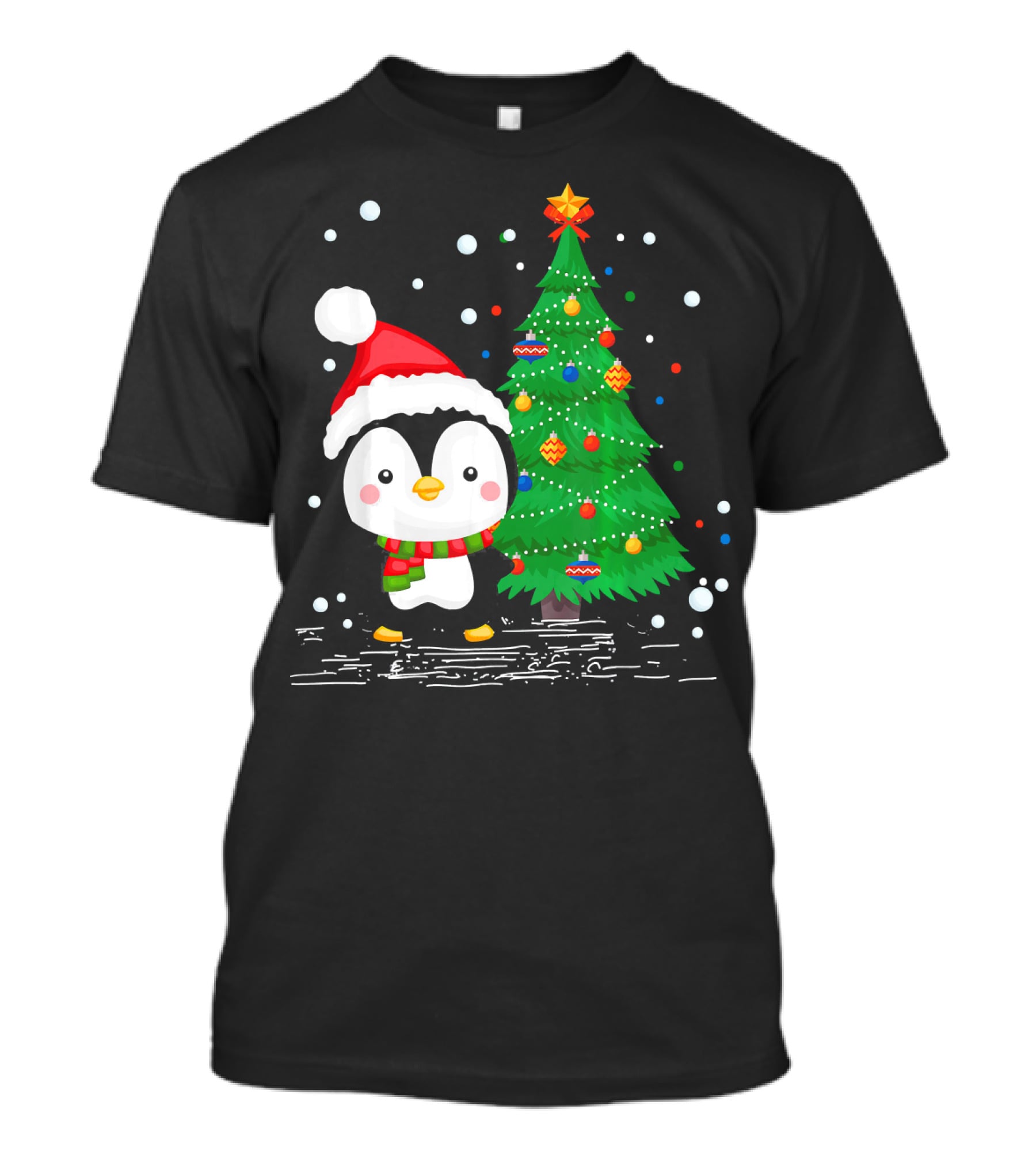 Funny Penguin Lover Santa Hat Christmas Tree Pengu T-Shirt