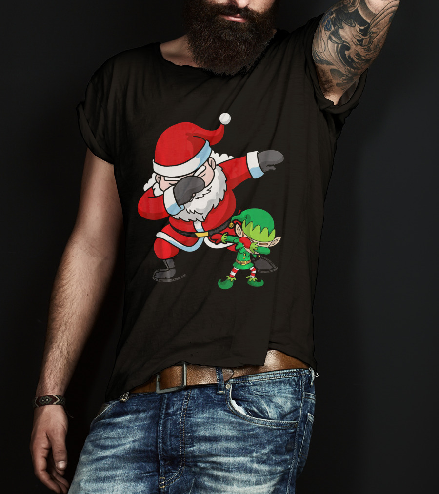 Christmas Boys Dabbing Santa Claus And Elf Dab Dan T-Shirt