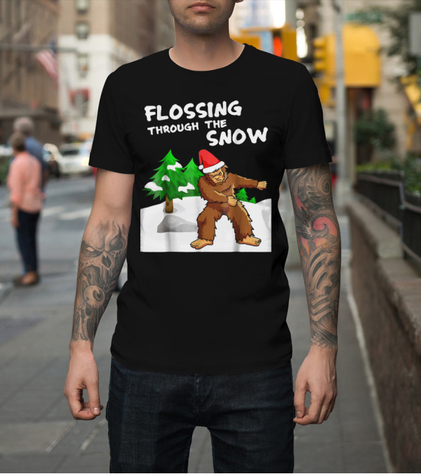 Shirt: Flossing Through The Snow Bigfoot Santa Hat Winter Scene T-Shirt Flossing Through The Snow Bigfoot Santa Hat Winter Scene T-Shirt