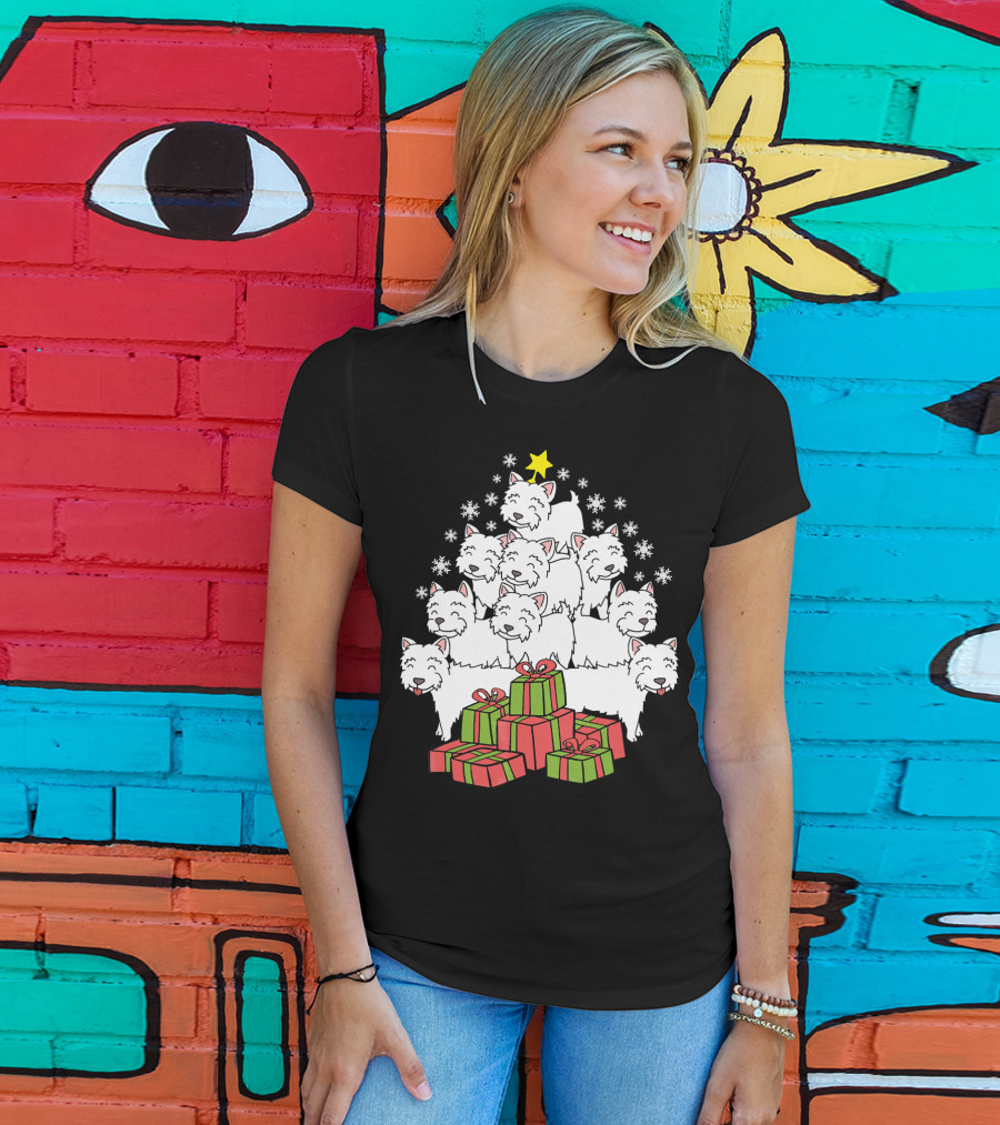 Westie Christmas Tree With Presents And Snowflakes T-Shirt