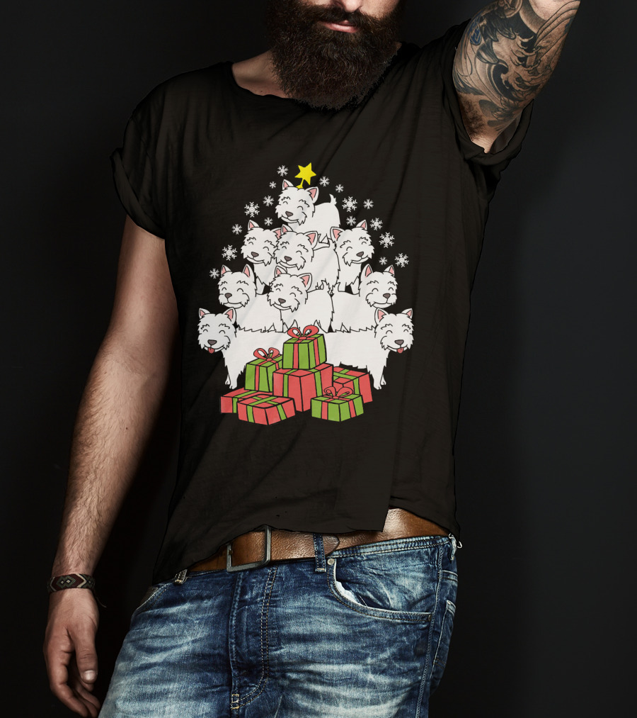 Westie Christmas Tree With Presents And Snowflakes T-Shirt