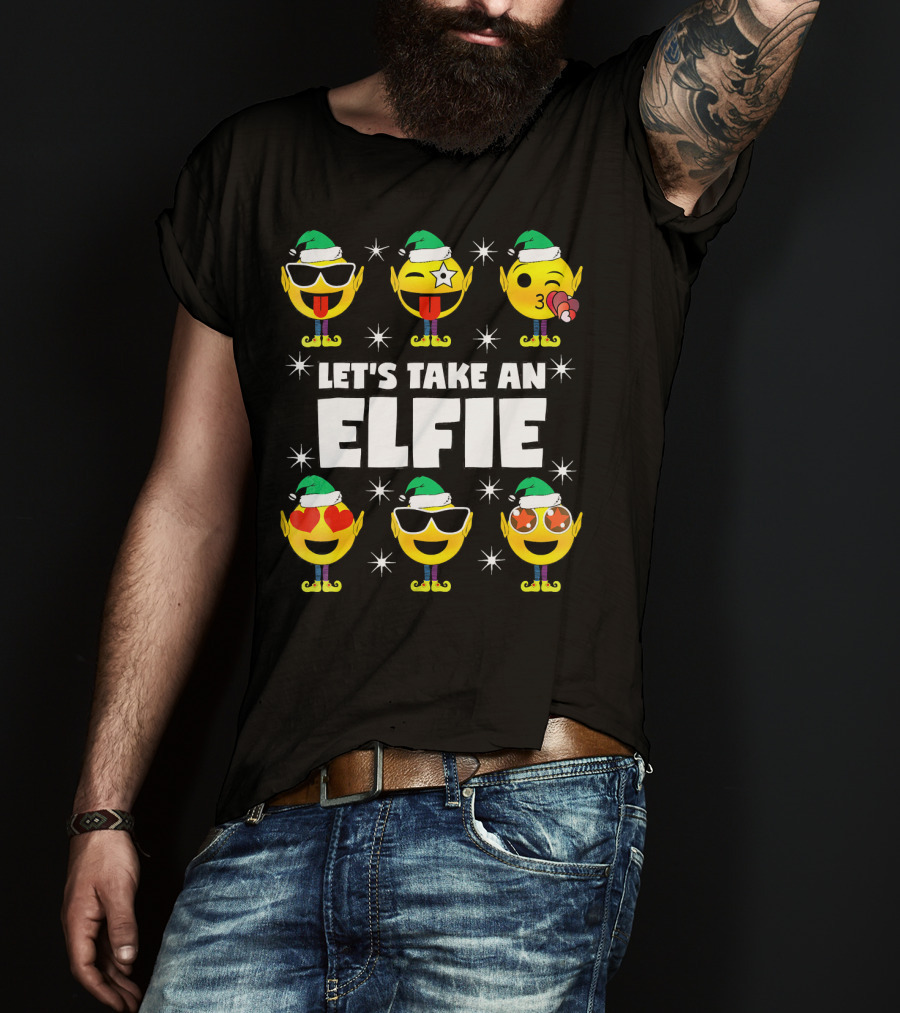 Family Christmas Emoji Elf Let's Take An Elfie T-Shirt