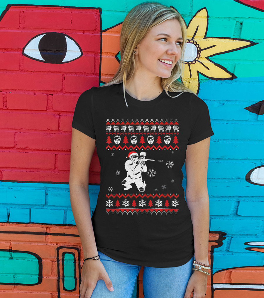 Christmas Paintball Santa Hat Reindeer Snowflakes Ugly T-Shirt