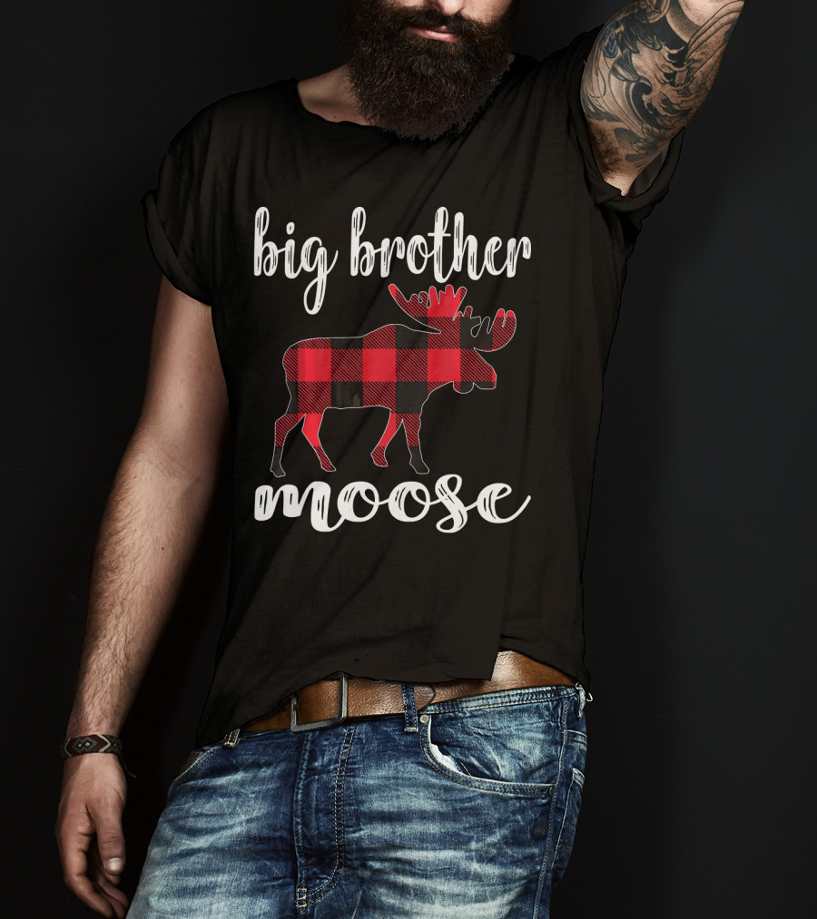 Big Brother Moose Plaid Buffalo Check Moose T-Shirt
