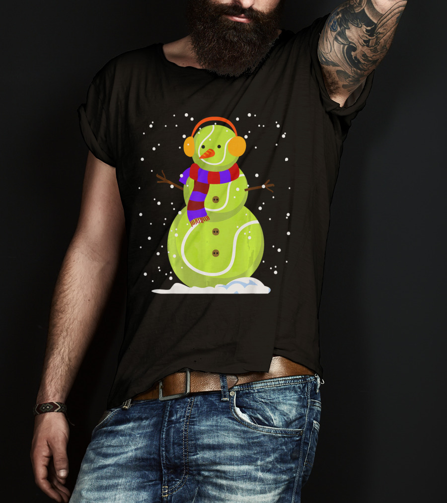 Dabbing Tennis Ball Snowman With Scarf And Earmuffs T-Shirt