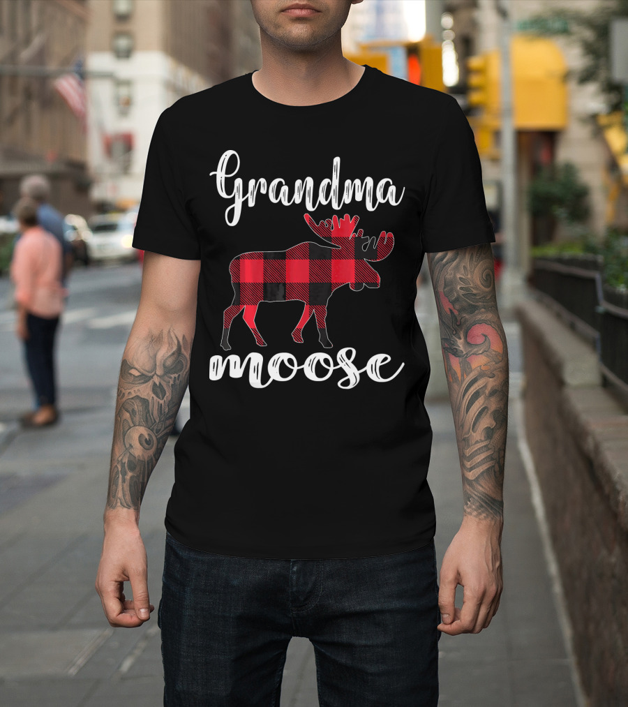 Grandma Moose Red Plaid Buffalo Check T-Shirt