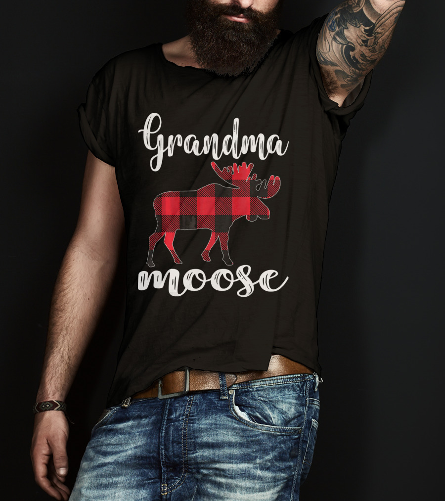Grandma Moose Red Plaid Buffalo Check T-Shirt