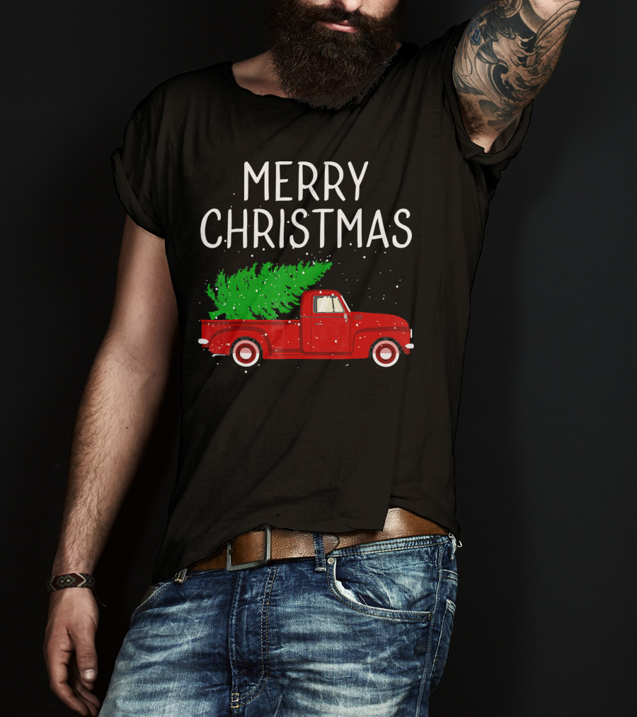 Merry Christmas Vintage Red Truck With Tree T-Shirt