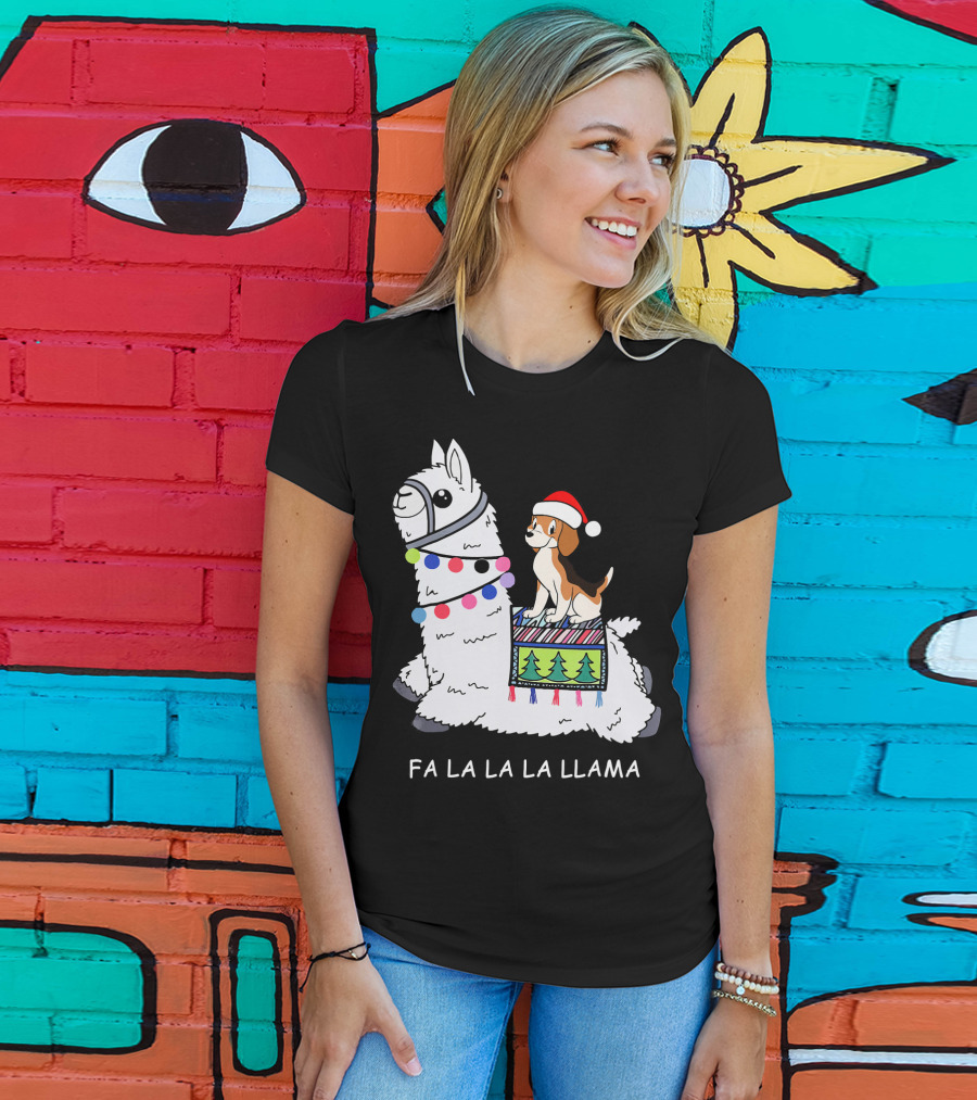 Fa La La La Llama Santa Beagle Festive Christmas Ride T-Shirt