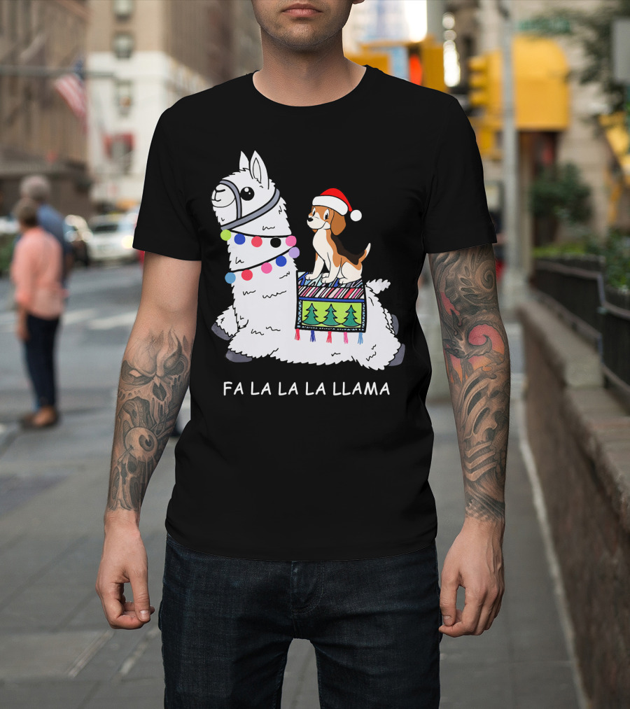 Fa La La La Llama Santa Beagle Festive Christmas Ride T-Shirt